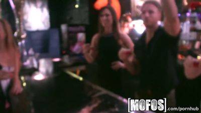 Wild orgy with hot teen babes at the bar - natural big tits and blonde hair - sexu.com