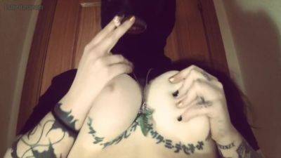 Girl With A Mask Plays With Her Tits And Smokes A Cigarette - hclips